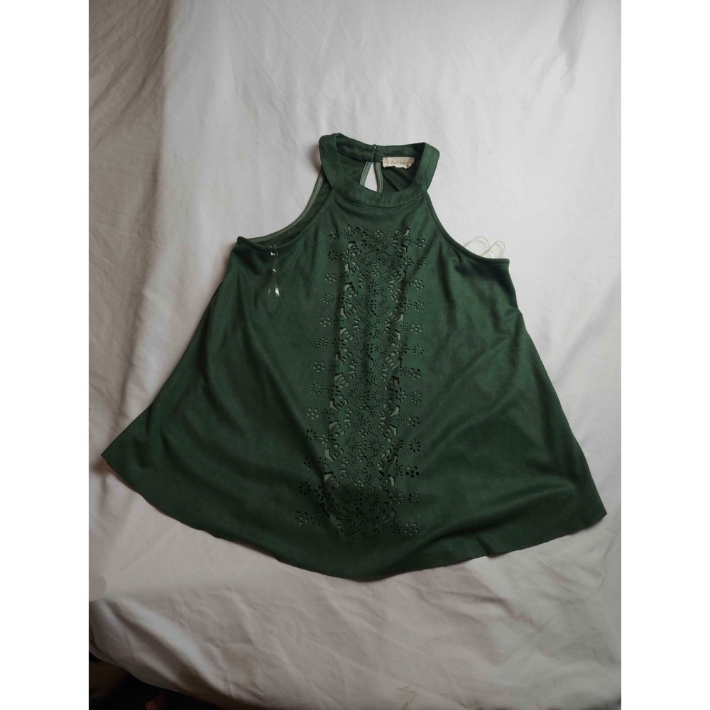 Altar'd State Laser Cut Tank Top Womens Small Green Halter Keyhole Boho Blouse